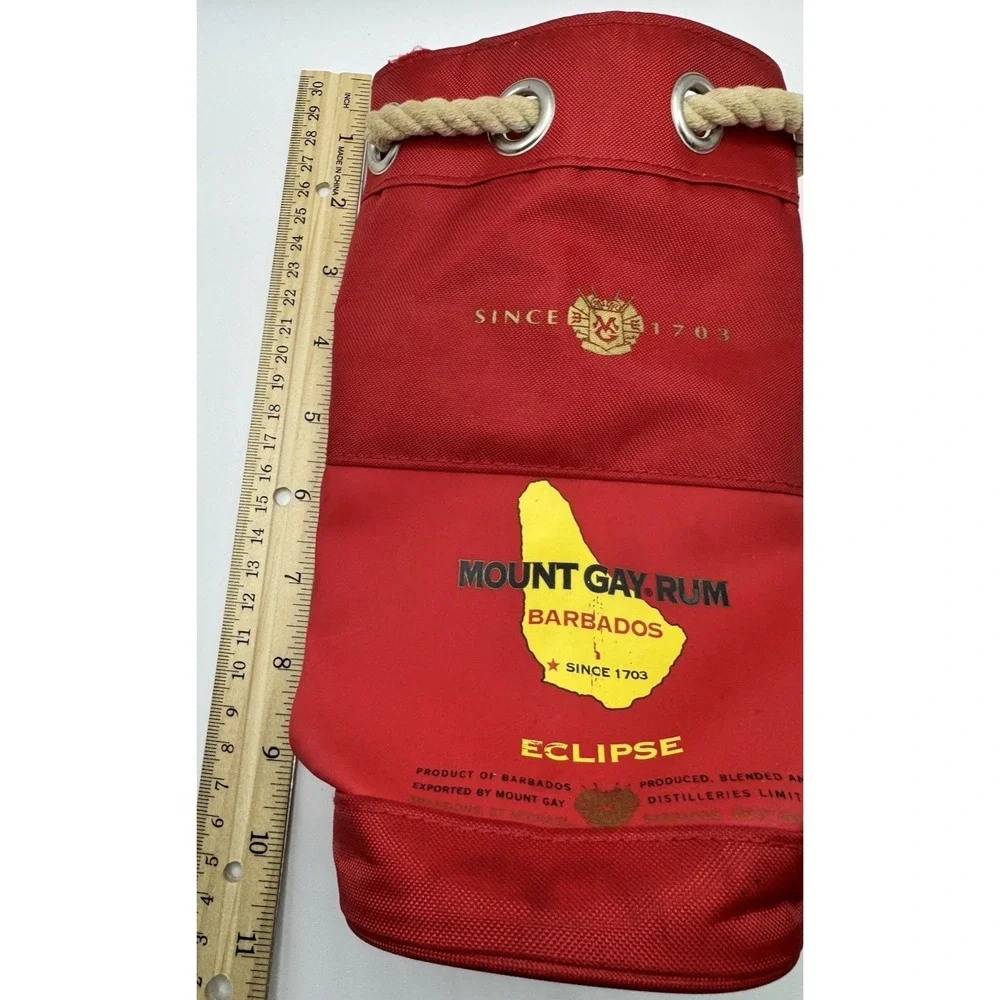 Vintage Mount Gay Rum Barbados Eclipse Red Canvas Rope Handle‎ Bottle Bag Tote